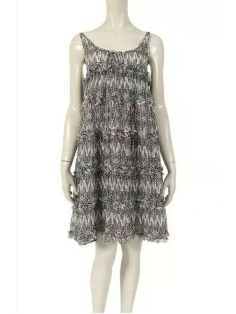 Thomas Wylde Size S Silk Black White Tiered Sleeveless Mini Shift Dress Flowy